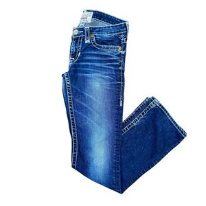 Big Star Buckle Liv Dark Blue Low Rise Slim Bootcut Denim Jeans Size 28R